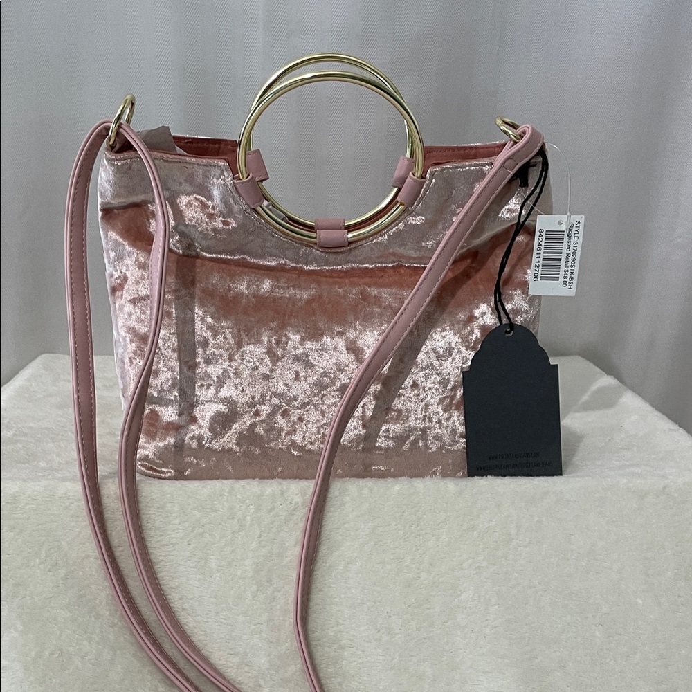 NEW Chic Pink Velvet Shoulder Bag with Gold Accents